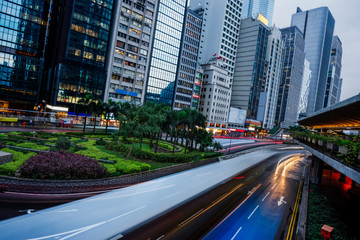 urban traffic with cityscape in Hong Kong,China.