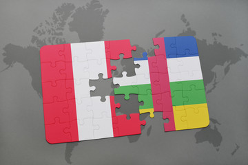 puzzle with the national flag of peru and central african republic on a world map