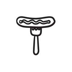 Sausage on fork sketch icon.