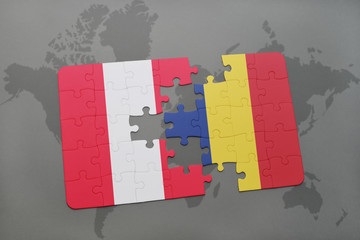 puzzle with the national flag of peru and chad on a world map