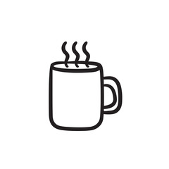 Mug of hot drink sketch icon.