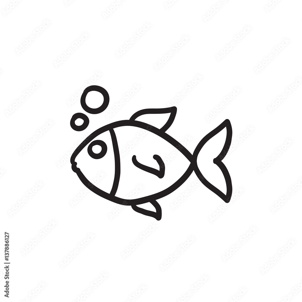 Sticker Little fish under water sketch icon.