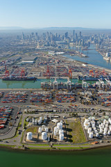 Industrial Melbourne: Coode Island and CBD skyline viewed from above Yarraville