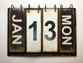 January 13 Monday on vintage calendar 