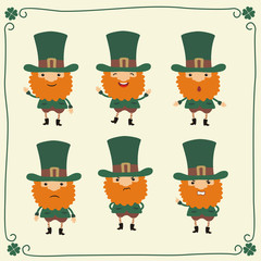 Set isolated Saint Patrick in different poses. Collection Saint Patrick in cartoon style.