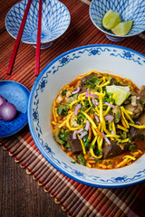 Khao soi - Traditional Thai Food, Khao Soi Thai Noodle Curry Soup with chicken