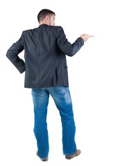 young expert looks ahead. rear view.