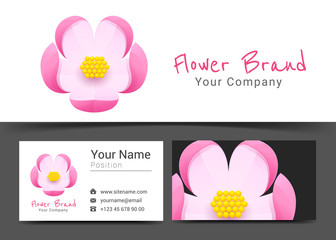 Flower Corporate Logo and Business Card Sign Template. Creative Design with Colorful Logotype Visual Identity Composition Made of Multicolored Element. Vector Illustration