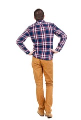 Naklejka premium Back view of handsome man in shirt.