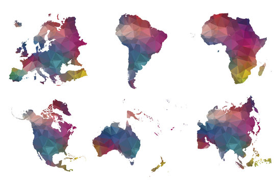 low poly set 6 continents and countries