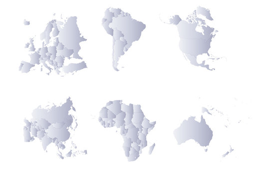 set 6 continents and countries color white