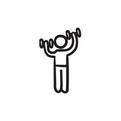 Man exercising with dumbbells sketch icon.
