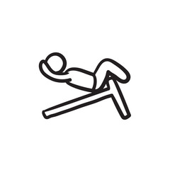 Man doing crunches on incline bench sketch icon.