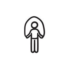 Man exercising with skipping rope sketch icon.