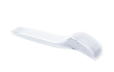 Pile of disposable forks isolated
