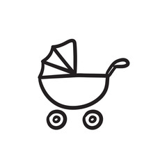 Fototapeta na wymiar Baby stroller sketch icon.