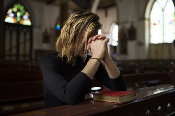 Woman Sitting Church Religion Concept