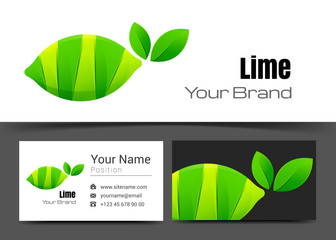 Lime Corporate Logo and Business Card Sign Template. Creative Design with Colorful Logotype Visual Identity Composition Made of Multicolored Element. Vector Illustration