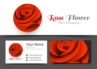 Red Rose Corporate Logo and Business Card Sign Template. Creative Design with Colorful Logotype Visual Identity Composition Made of Multicolored Element. Vector Illustration