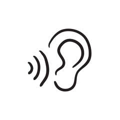 Ear and sound waves sketch icon.