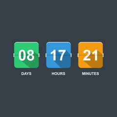 Flip counter in flat design. Countdown days, hours, minutes. Vector illustration