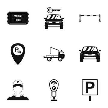 Valet parking icons set, simple style