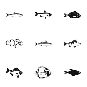 Ocean fish icons set, simple style