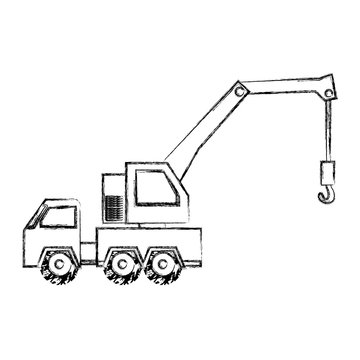 monochrome contour hand drawing of tow truck vehicle transport vector illustration
