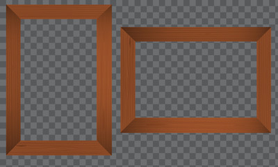 Fototapeta premium Wood Photo frame. Horizontal and vertical Realistic wooden border on a transparent background. Flat Vector illustration.