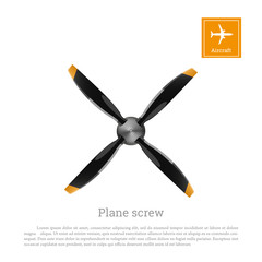 Aircraft screw in flat style. Airplane propeller on white background. Airscrew with four blades © shaineast