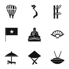 Country Vietnam icons set, simple style