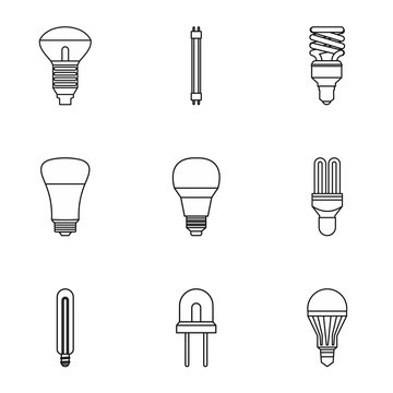 Lighting icons set, outline style