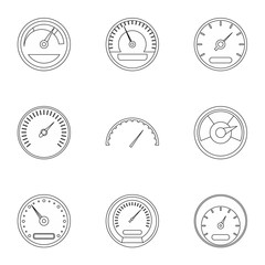 Speedometer icons set, outline style