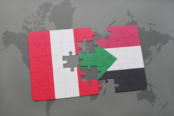puzzle with the national flag of peru and sudan on a world map