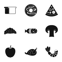 Food in morning icons set, simple style
