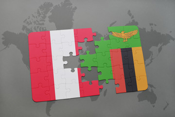 puzzle with the national flag of peru and zambia on a world map