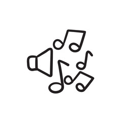 Loudspeakers with music notes sketch icon.