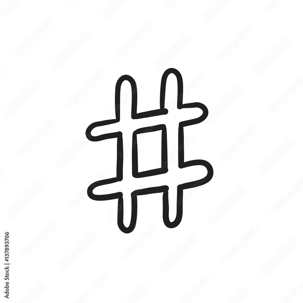 Sticker Hashtag symbol sketch icon.