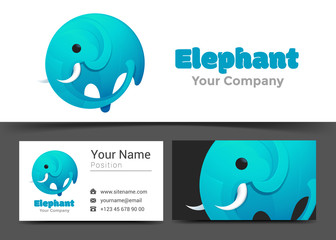 Modern Elephant Corporate Logo and Business Card Sign Template. Creative Design with Colorful Logotype Visual Identity Composition Made of Multicolored Element. Vector Illustration