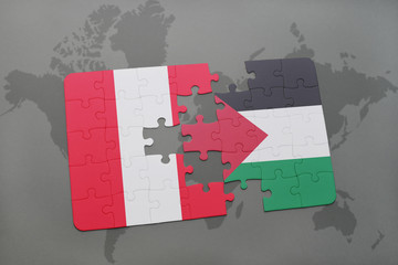 puzzle with the national flag of peru and palestine on a world map