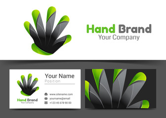 Hand Corporate Logo and business card sign template. Creative design with colorful logotype visual identity composition made of multicolored element. Vector illustration