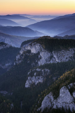 Bicaz Gorges at dawn, Cheile Bicazului-Hasmas National Park, Carpathian Mountains, Transylvania, Romania, October 2008