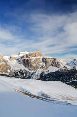Sunset view of Belvedere valley near Canazei of Val di Fassa, Trentino-Alto-Adige region, Italy.