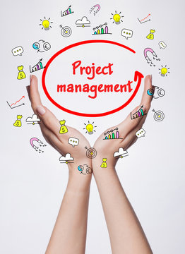 Technology, internet, business and marketing. Young business woman writing word: