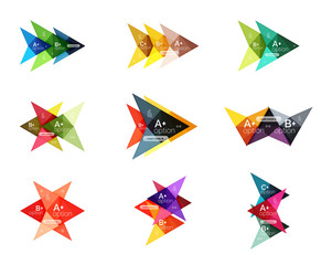 Colorful arrow option infographics banners, business geometric templates