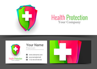 Fototapeta premium Health Protect Corporate Logo and Business Card Sign Template. Creative Design with Colorful Logotype Visual Identity Composition Made of Multicolored Element. Vector Illustration