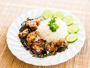 rice with pork milanese and basil