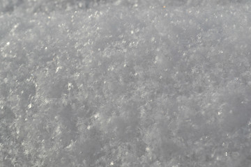Macro of fluffy snow with large snowflakes