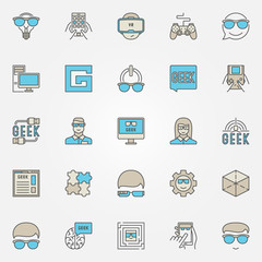 Colorful geek icons set