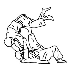 judo martial art - vector illustration sketch hand drawn with black lines, isolated on white background